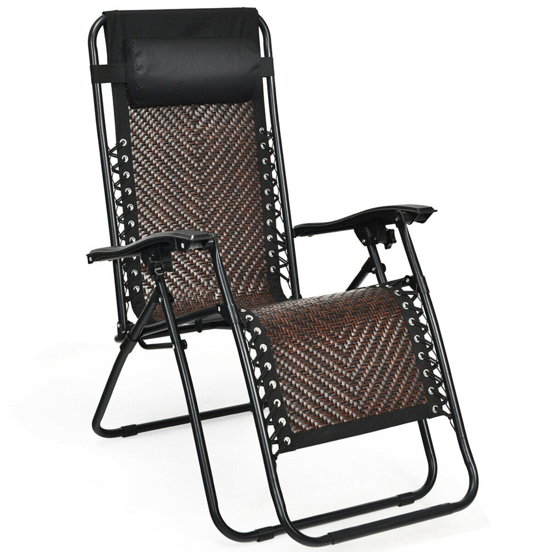 Set of 2 Folding Rattan Patio Zero Gravity Lounge Chair Recliner Image 7