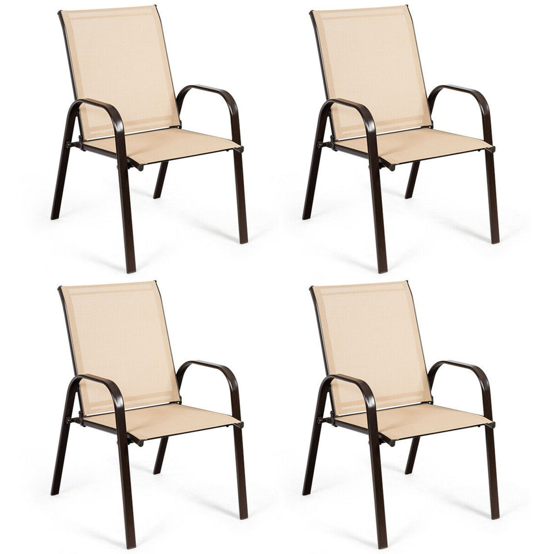 Gymax Set of 4 Patio Chairs Dining Chairs Garden Outdoor Armrest Steel Frame Image 1