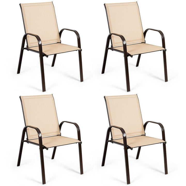 Gymax Set of 4 Patio Chairs Dining Chairs Garden Outdoor Armrest Steel Frame Image 1