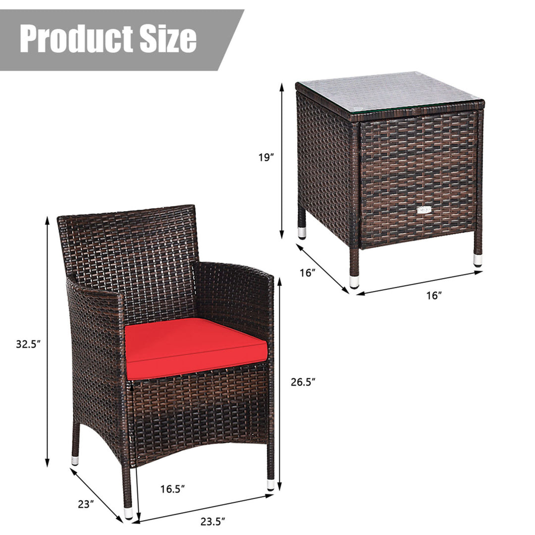 Gymax 3PCS Patio Outdoor Rattan Furniture Set w/ Cushioned Chairs Coffee Table Image 2