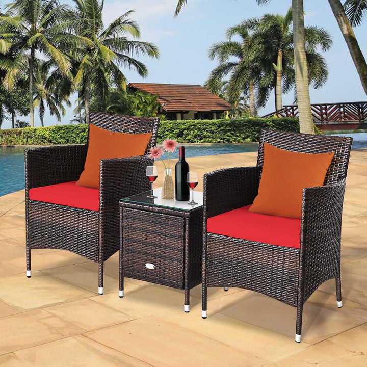 Gymax 3PCS Patio Outdoor Rattan Furniture Set w/ Cushioned Chairs Coffee Table Image 4