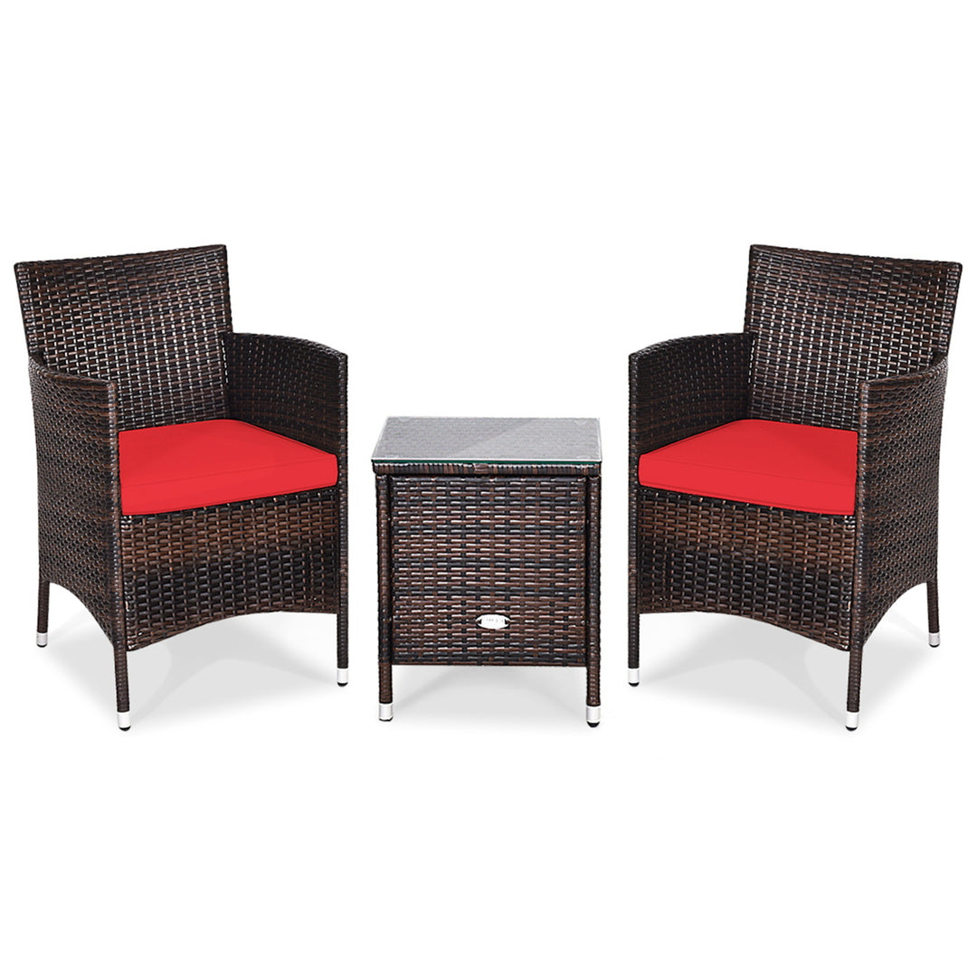 Gymax 3PCS Patio Outdoor Rattan Furniture Set w/ Cushioned Chairs Coffee Table Image 6