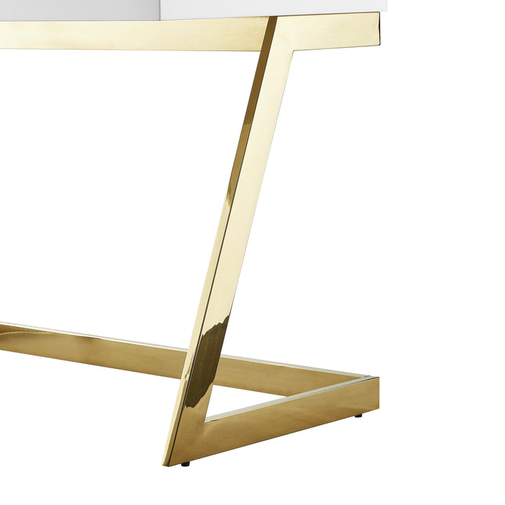 Kanoa High Writing Desk-Gloss Lacquer Finish-Polished Stainless Steel Base-Geometric Legs Image 10