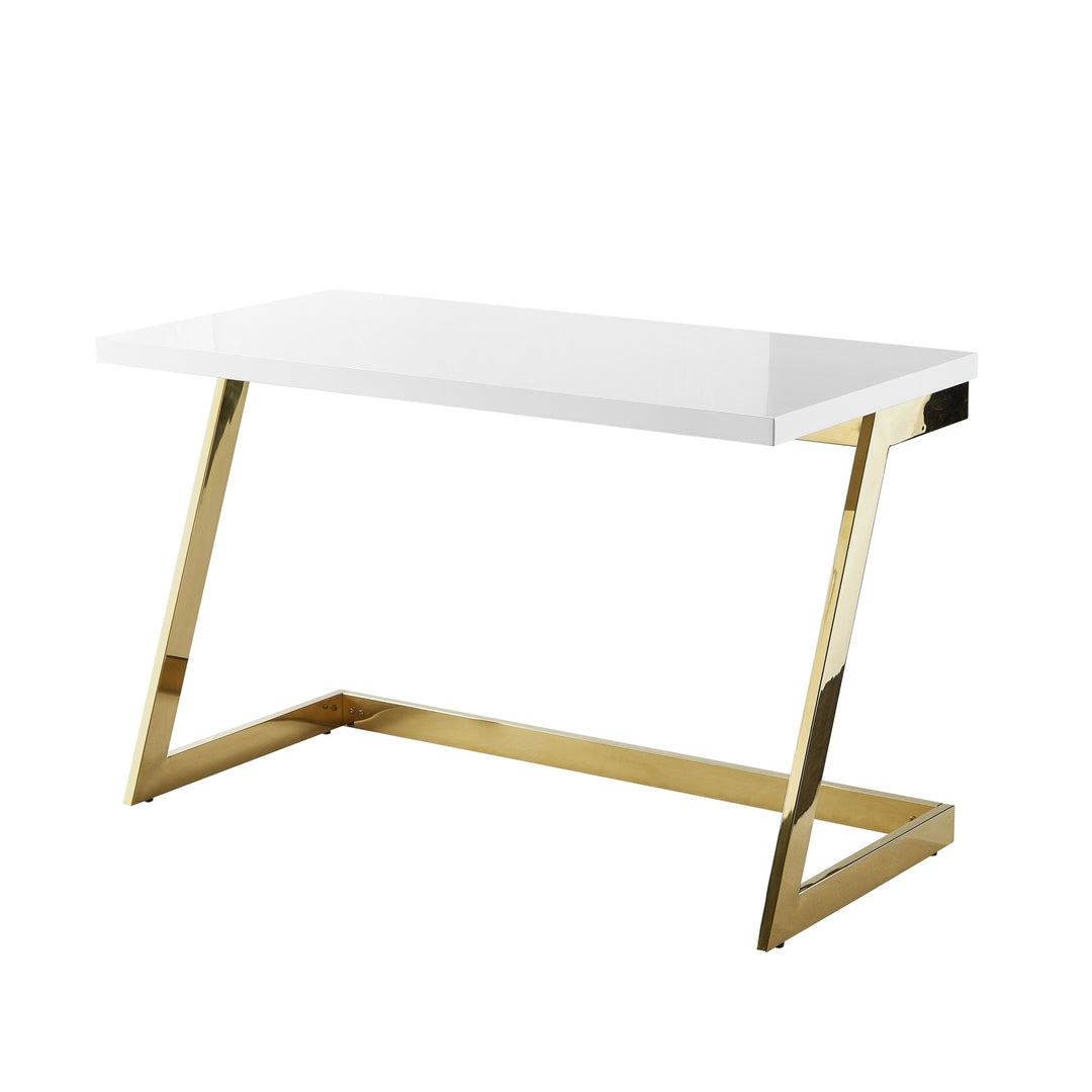 Kanoa High Writing Desk-Gloss Lacquer Finish-Polished Stainless Steel Base-Geometric Legs Image 11