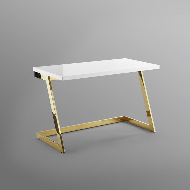 Kanoa High Writing Desk-Gloss Lacquer Finish-Polished Stainless Steel Base-Geometric Legs Image 12