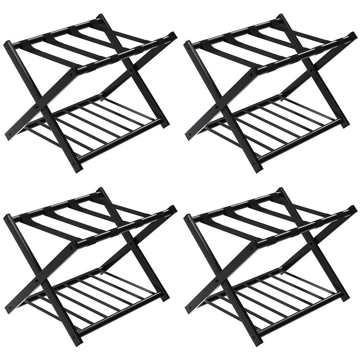 Set of 4 Folding Luggage Rack with Shelf Travel Suitcase Shoe Storage Holder Image 1