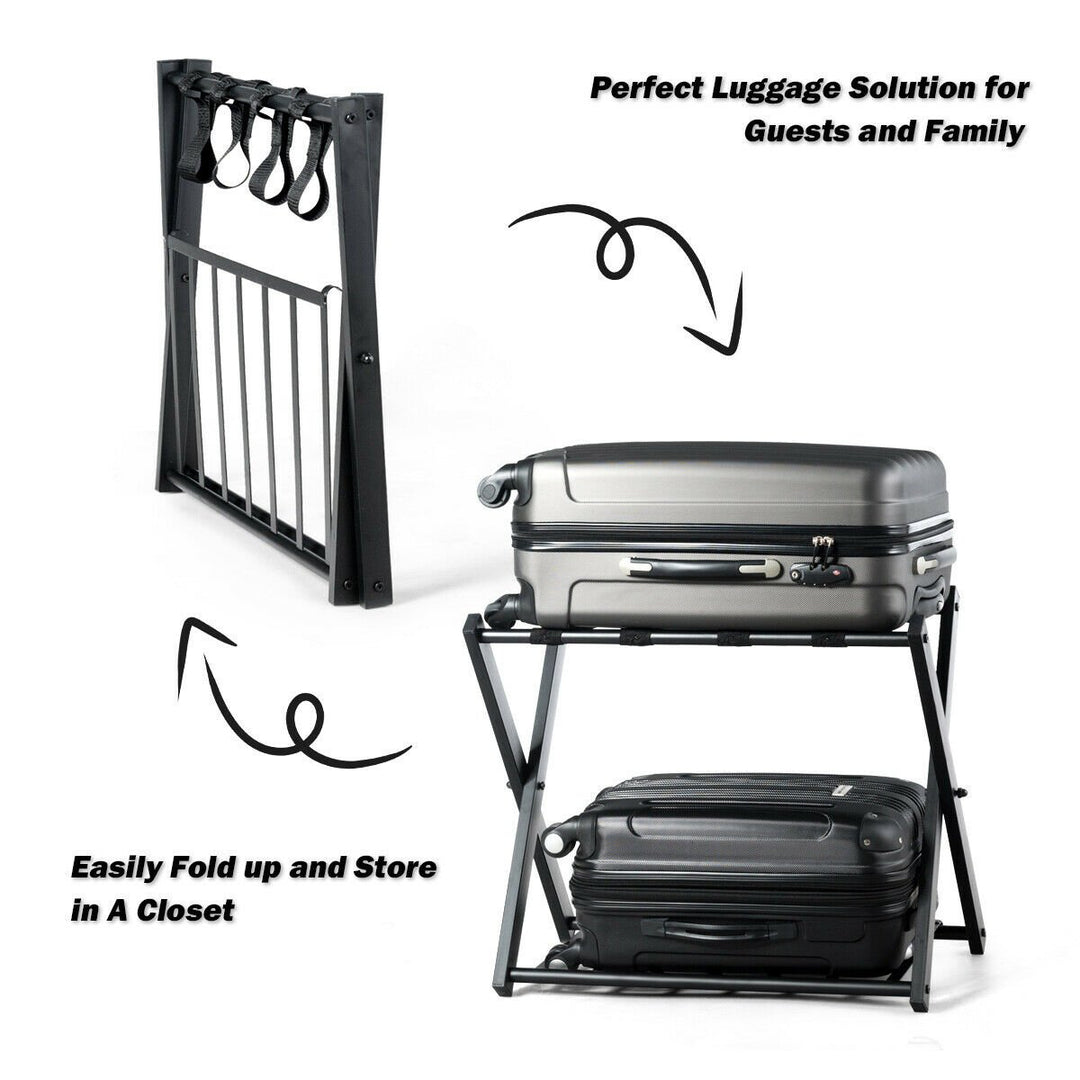 Set of 4 Folding Luggage Rack with Shelf Travel Suitcase Shoe Storage Holder Image 6