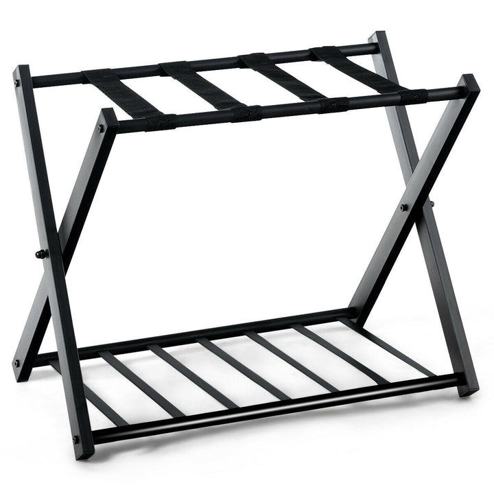 Set of 2 Folding Luggage Rack with Shelf Travel Suitcase Shoe Storage Holder Image 10