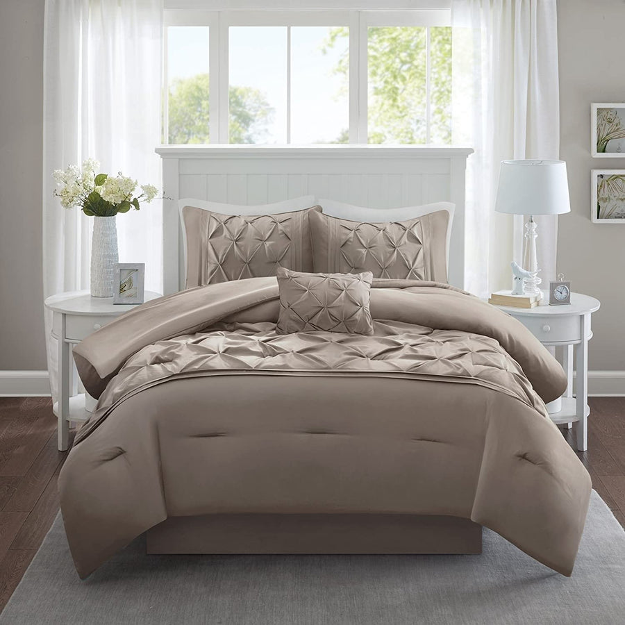 Comfort Spaces Cavoy Faux Silk Comforter Set - Luxe Diamond Tufting All Season, Matching Bed Skirt, Decorative Pillows, Image 1