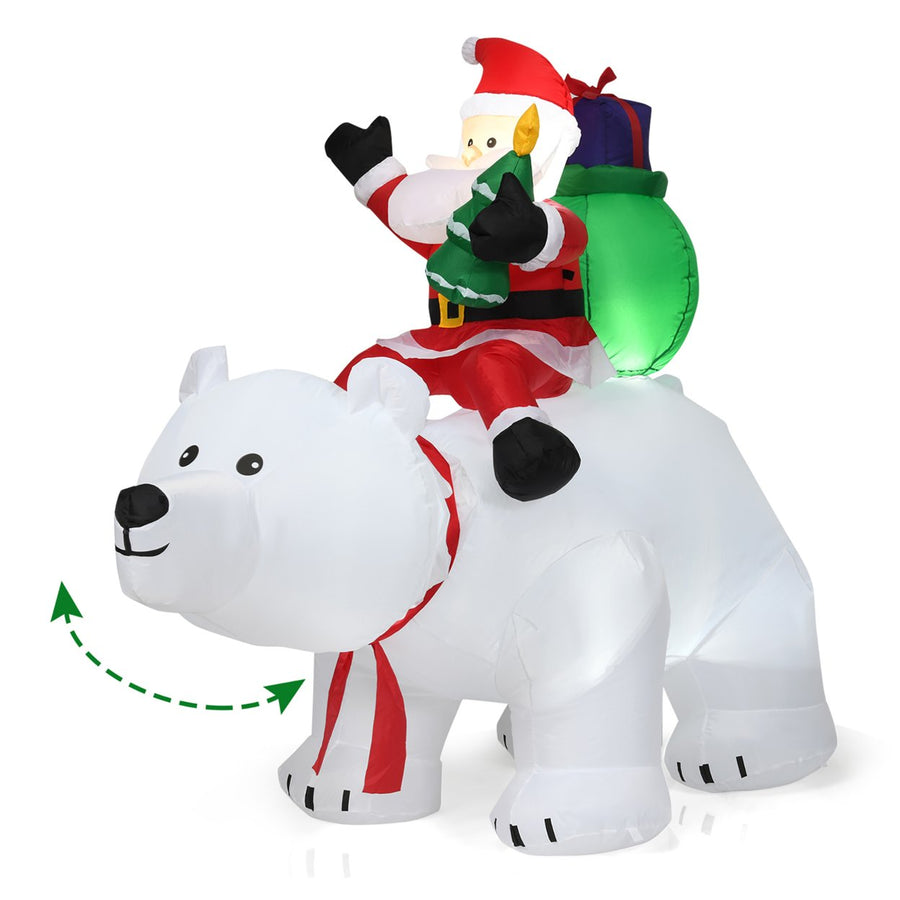 6.5 FT Christmas Inflatable Santa Riding Polar Bear w/ Shaking Head LED Lights Image 1