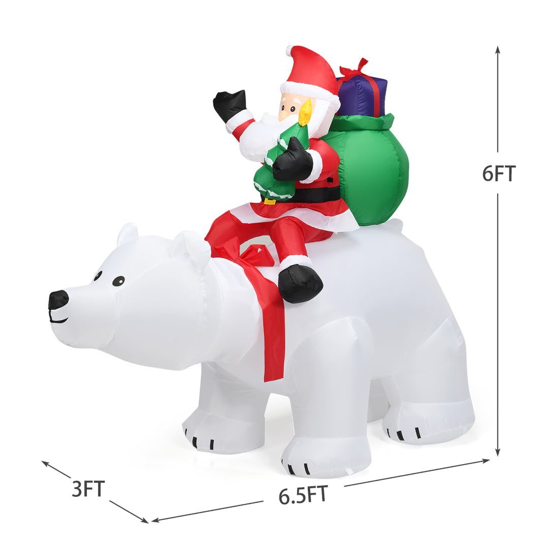 6.5 FT Christmas Inflatable Santa Riding Polar Bear w/ Shaking Head LED Lights Image 7