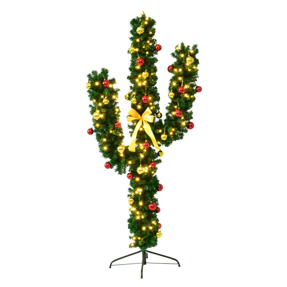 Pre-Lit Cactus Christmas Tree 7Ft LED Lights Ball Ornaments Image 2