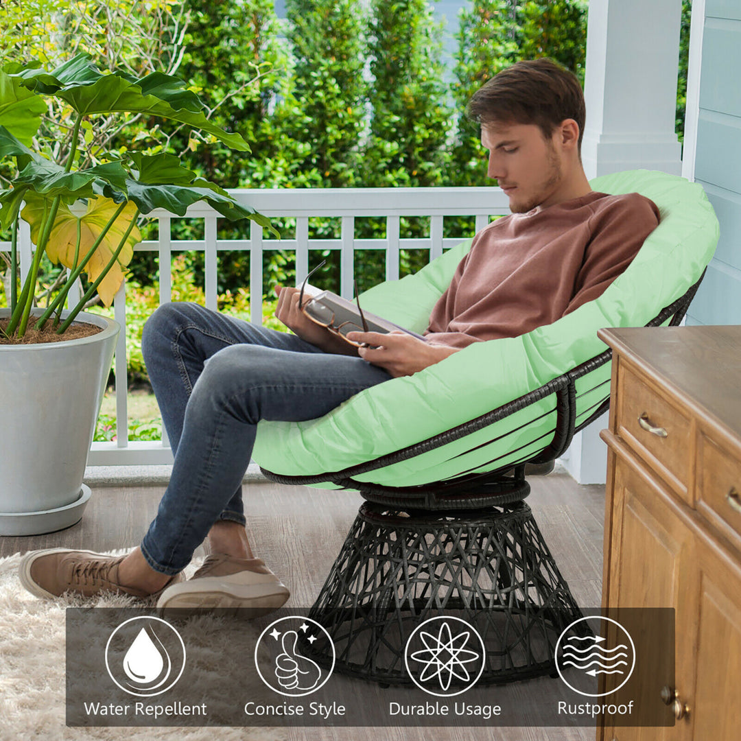 Costway Rattan Papasan Chair Ergonomic Chair 360-degree Swivel Soft Cushion Garden Red\ Black\Green Image 1