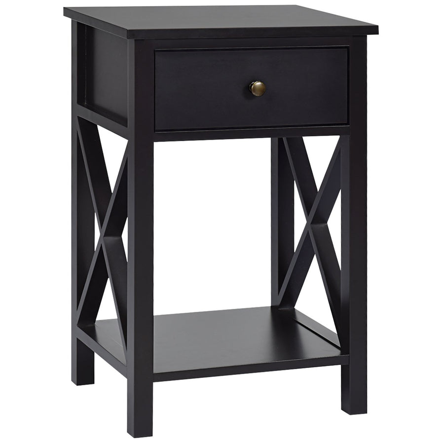 Costway Nightstand Chair Side End Table with Drawer and Shelf Bedroom Furniture White\ Brown\Black Image 1