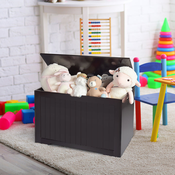 Costway Wooden Toy Box Kids Storage Chest Bench W/ Flip-Top Lid and Safety Hinge White\Brown Image 9