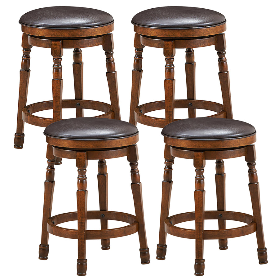 Set of 4 24 Swivel Bar Stool Leather Padded Dining Kitchen Pub Chair Backless Image 1