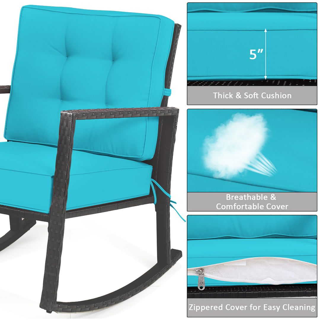 Patio Rattan Rocker Chair Outdoor Glider Rocking Chair Cushion Lawn Turquoise Image 6