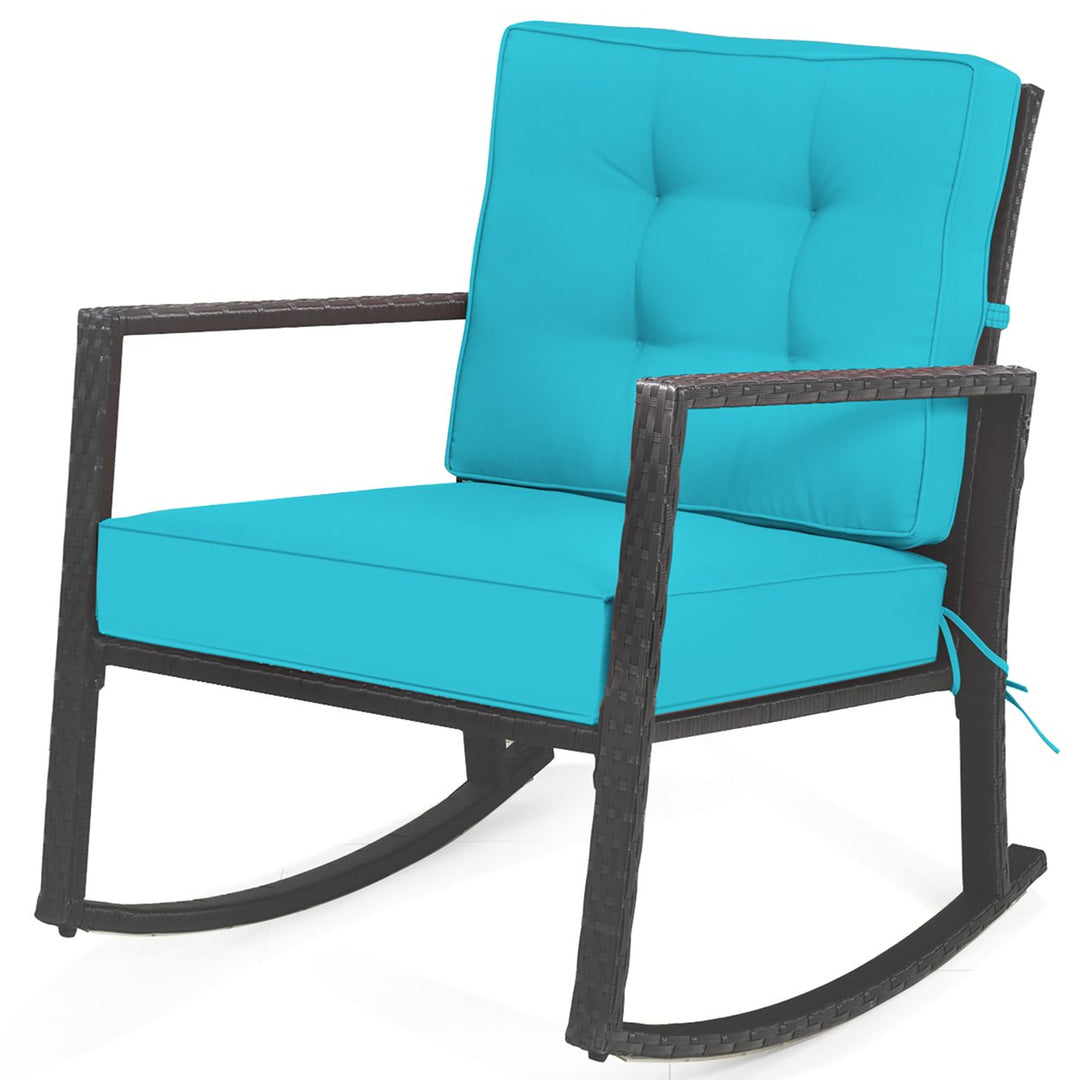 Patio Rattan Rocker Chair Outdoor Glider Rocking Chair Cushion Lawn Turquoise Image 7