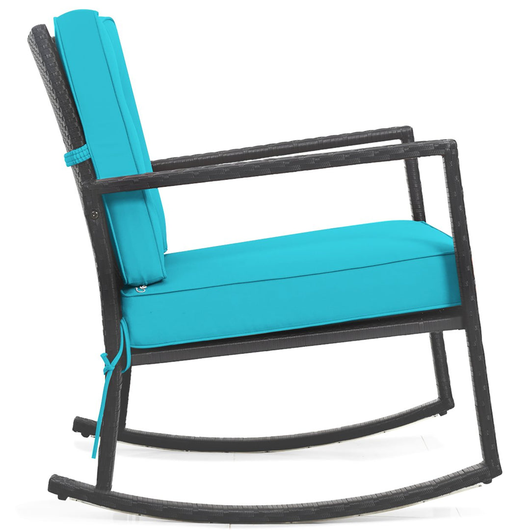 Patio Rattan Rocker Chair Outdoor Glider Rocking Chair Cushion Lawn Turquoise Image 8