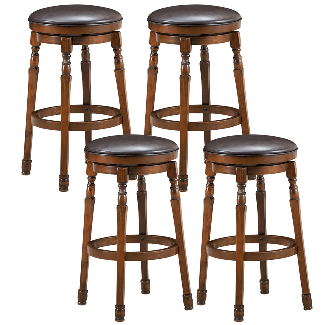 Set of 4 29 Swivel Bar Stool Leather Padded Dining Kitchen Pub Chair Backless Image 1