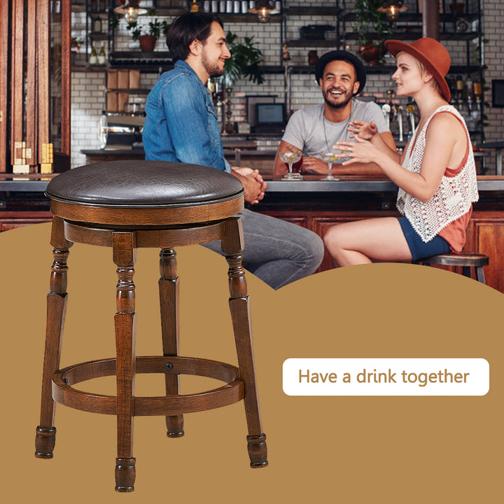 Set of 4 24 Swivel Bar Stool Leather Padded Dining Kitchen Pub Chair Backless Image 7