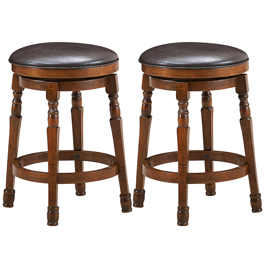 Set of 2 24 Swivel Bar Stool Leather Padded Dining Kitchen Pub Chair Backless Image 1