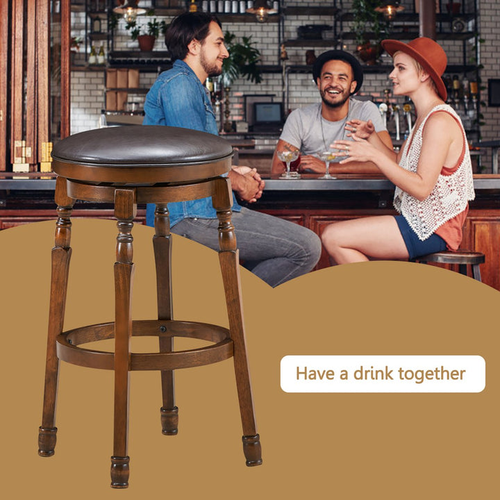 Set of 4 29 Swivel Bar Stool Leather Padded Dining Kitchen Pub Chair Backless Image 6