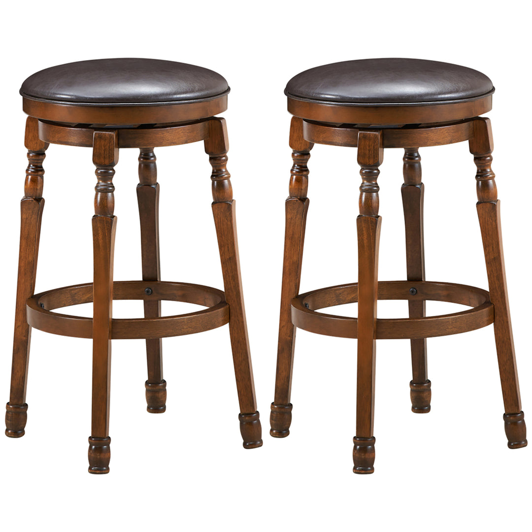 Set of 2 29 Swivel Bar Stool Leather Padded Dining Kitchen Pub Chair Backless Image 1