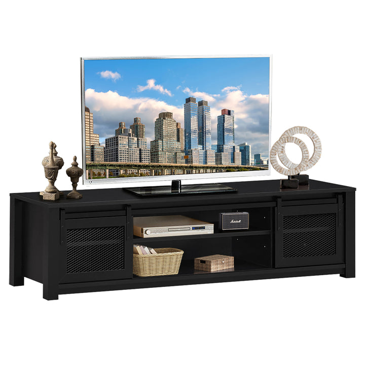 Costway TV Stand Entertainment Center for TVs up to 65 with Sliding Mesh Doors Walnut\ Black Image 1