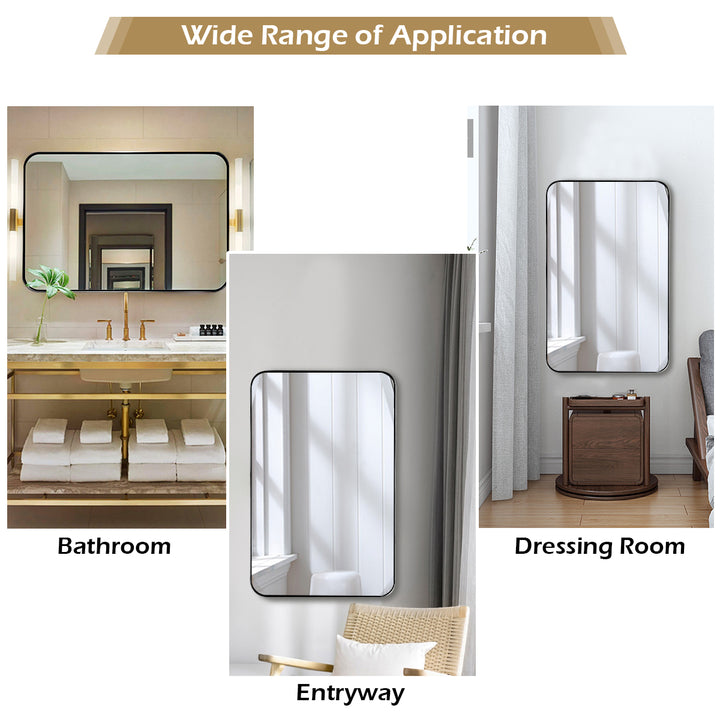 32"x20" Wall-Mounted Rectangle Mirror Metal Frame Bathroom Entryway Black Image 7