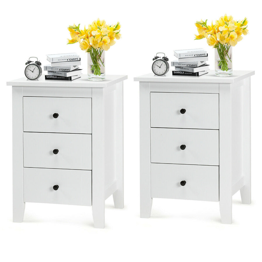 2PCS Nightstand End Beside Table Drawers Modern Storage Bedroom Furniture White Image 1