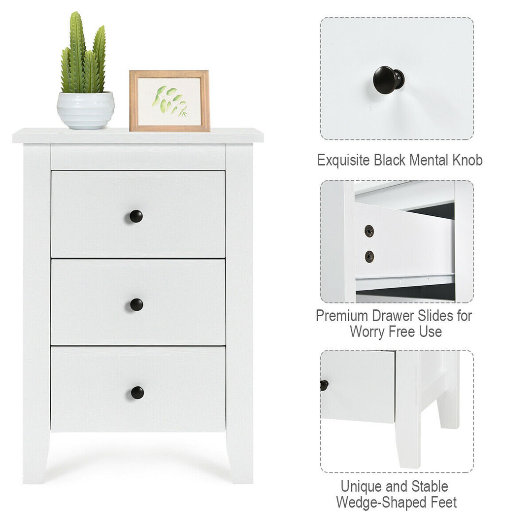 2PCS Nightstand End Beside Table Drawers Modern Storage Bedroom Furniture White Image 6