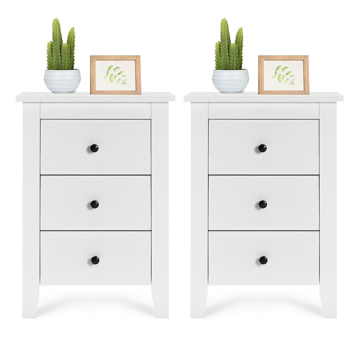 2PCS Nightstand End Beside Table Drawers Modern Storage Bedroom Furniture White Image 7