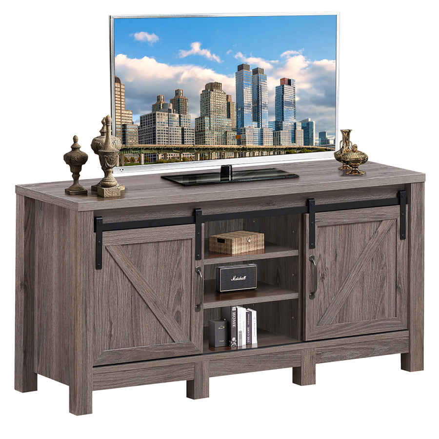 TV Stand Sliding Barn Door Entertainment Center for TVs up to 55 with Storage Image 1