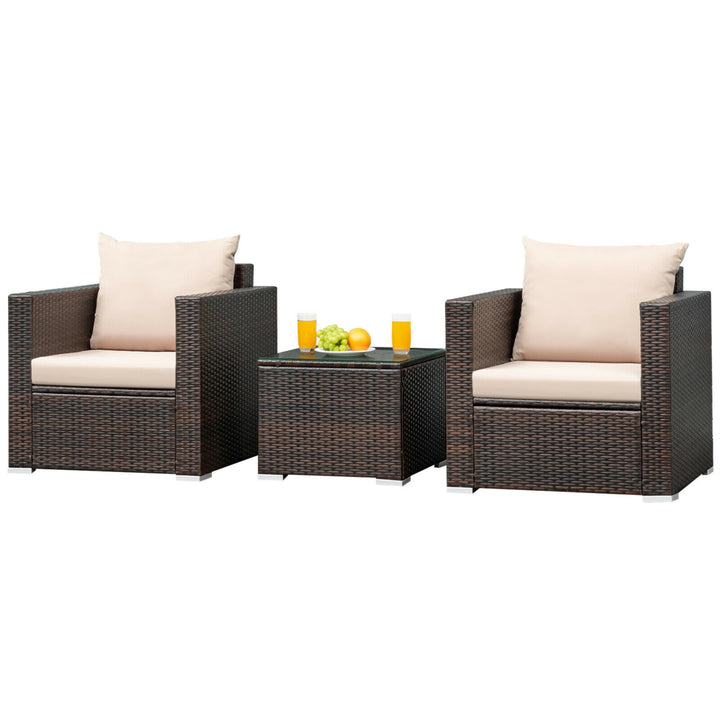 3PCS Patio Rattan Furniture Set Conversation Wicker Sofa Set w/Cushion Garden Image 9