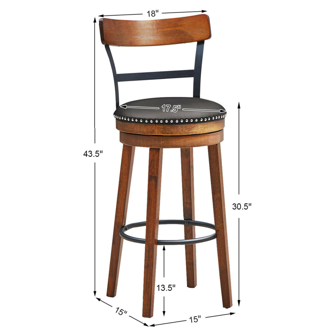 Set of 2 BarStool 30.5 Swivel Pub Height Dining Chair with Rubber Wood Legs Image 2