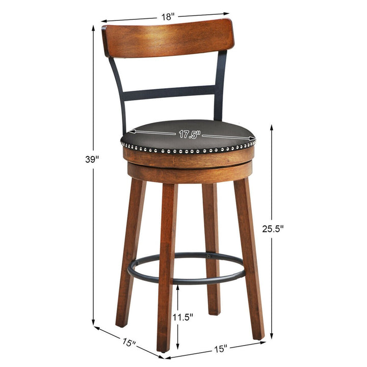 Set of 2 BarStool 25.5 Swivel Counter Height Dining Chair with Rubber Wood Legs Image 2