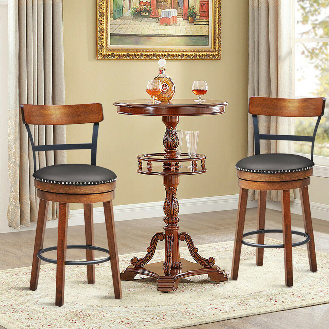 Set of 2 BarStool 25.5 Swivel Counter Height Dining Chair with Rubber Wood Legs Image 3