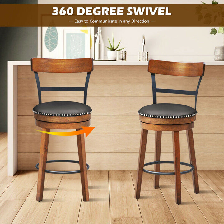 Set of 2 BarStool 25.5 Swivel Counter Height Dining Chair with Rubber Wood Legs Image 7