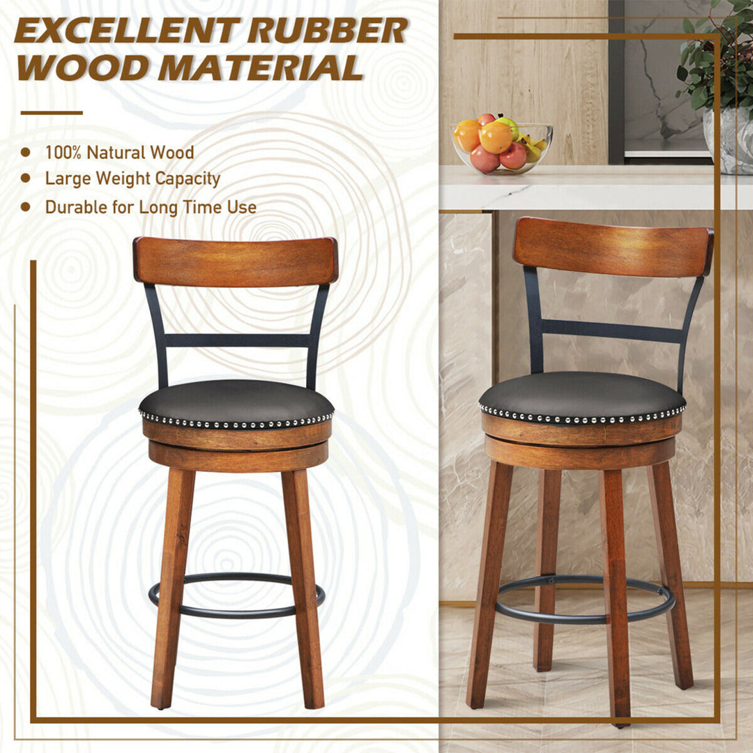 Set of 2 BarStool 25.5 Swivel Counter Height Dining Chair with Rubber Wood Legs Image 8