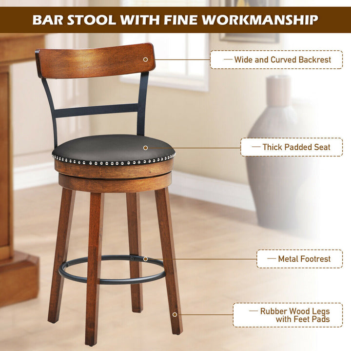 Set of 2 BarStool 25.5 Swivel Counter Height Dining Chair with Rubber Wood Legs Image 10