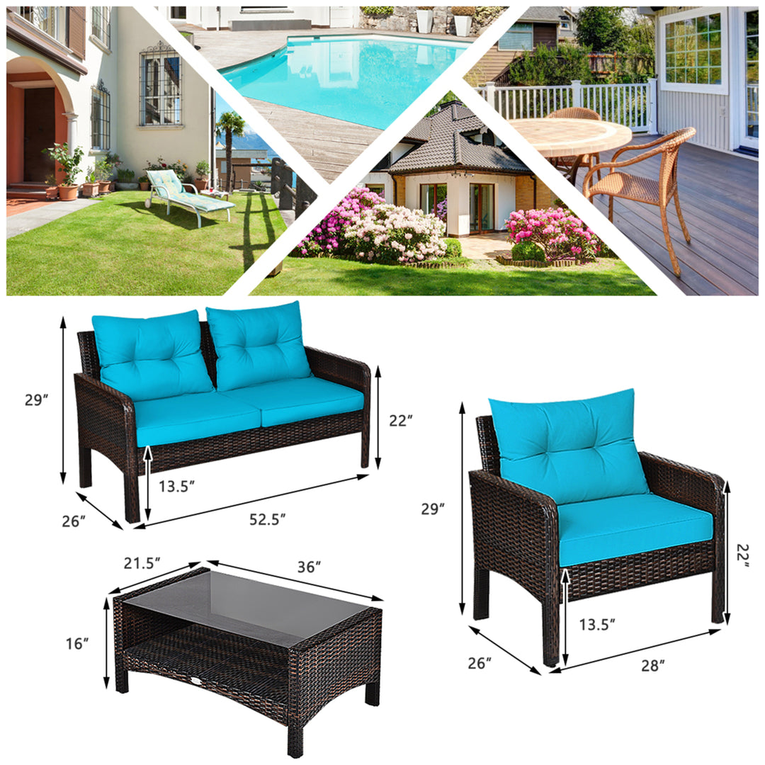 8PCS Rattan Patio Conversation Set Outdoor Furniture Set Cushioned Image 3