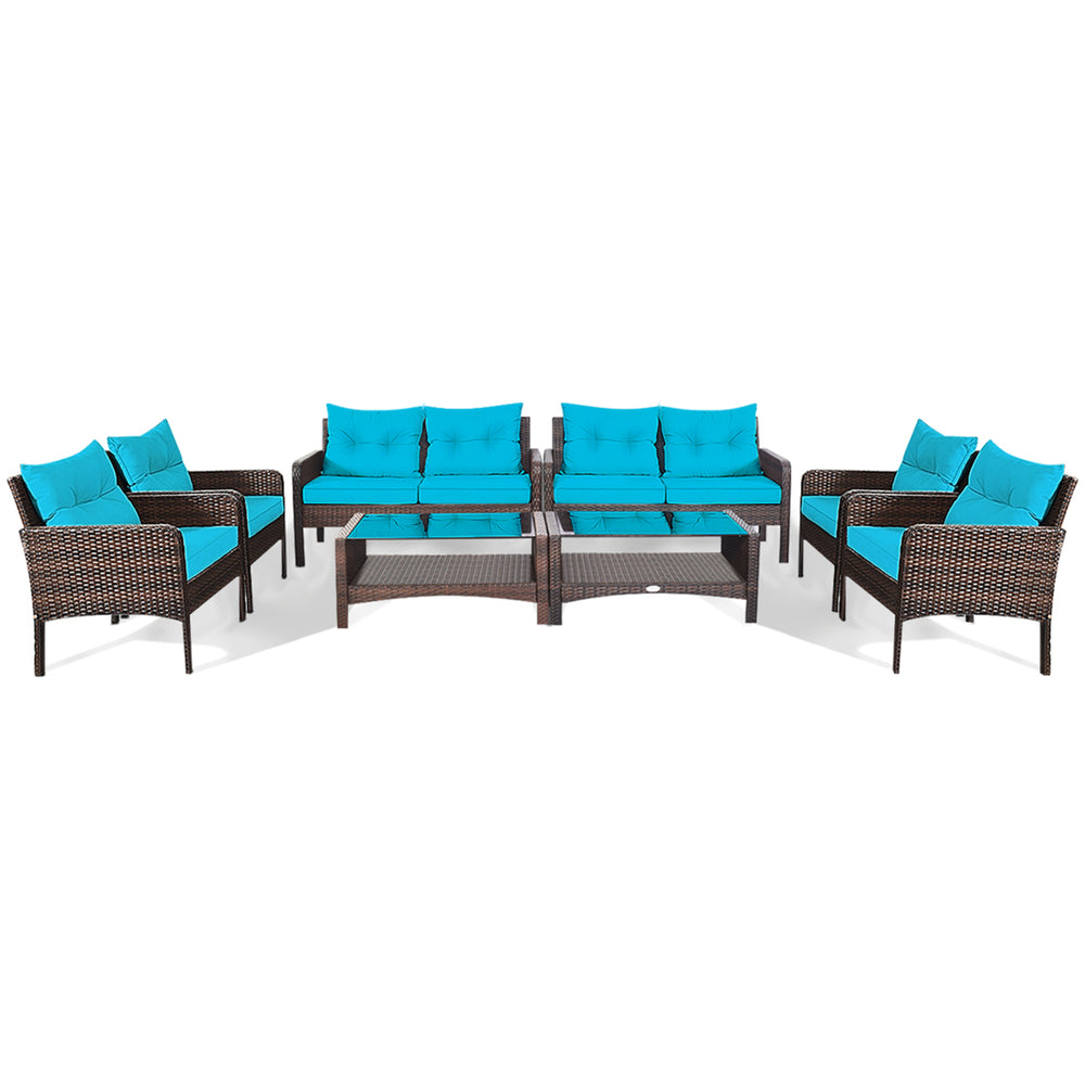 8PCS Rattan Patio Conversation Set Outdoor Furniture Set Cushioned Image 2