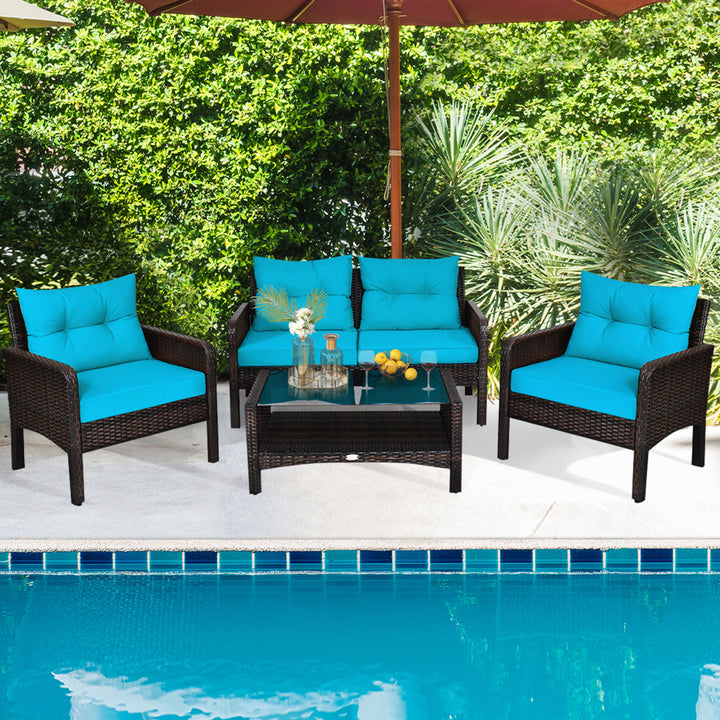 8PCS Rattan Patio Conversation Set Outdoor Furniture Set Cushioned Image 5