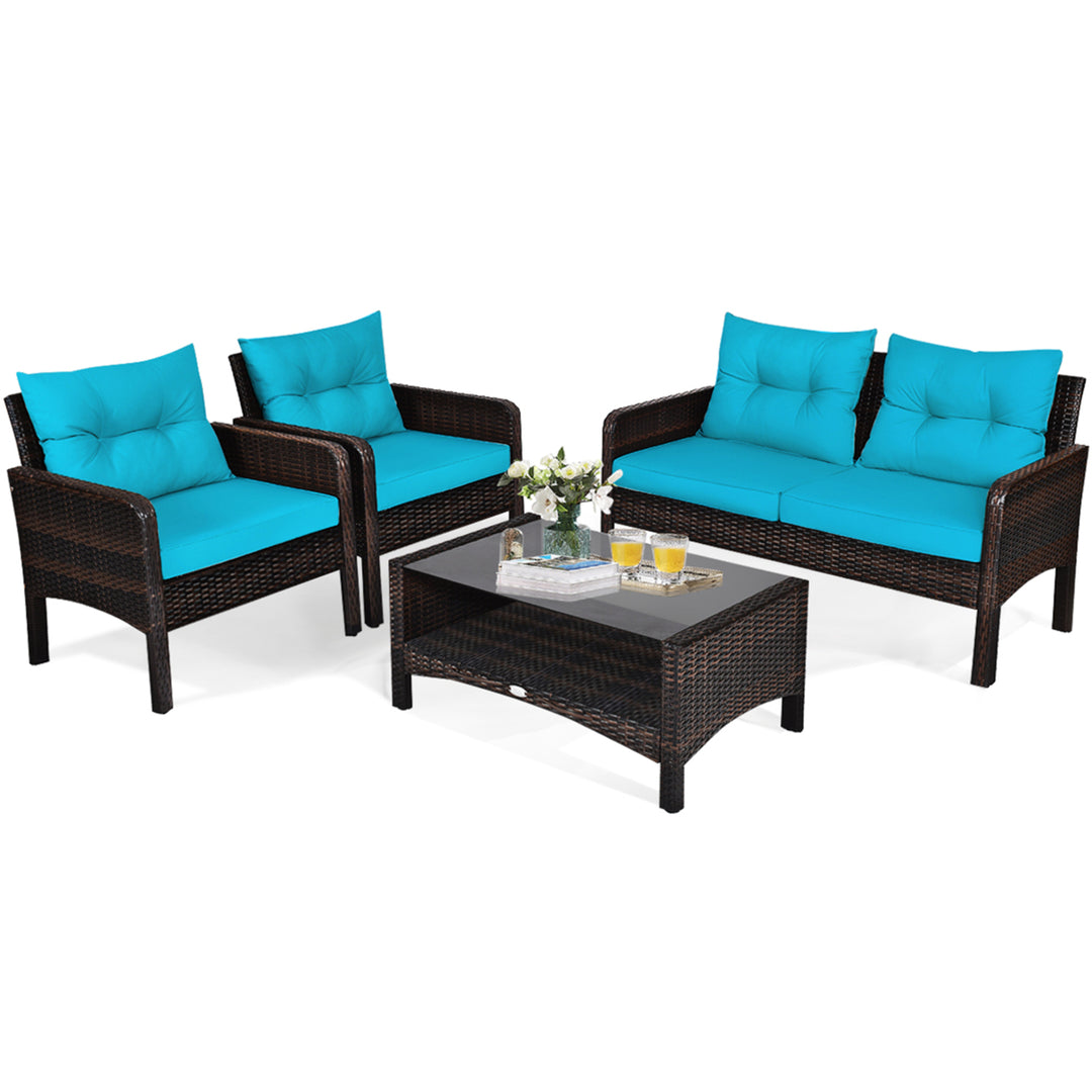 8PCS Rattan Patio Conversation Set Outdoor Furniture Set Cushioned Image 7