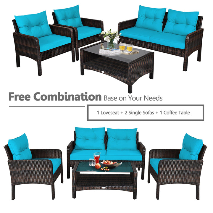 8PCS Rattan Patio Conversation Set Outdoor Furniture Set Cushioned Image 8