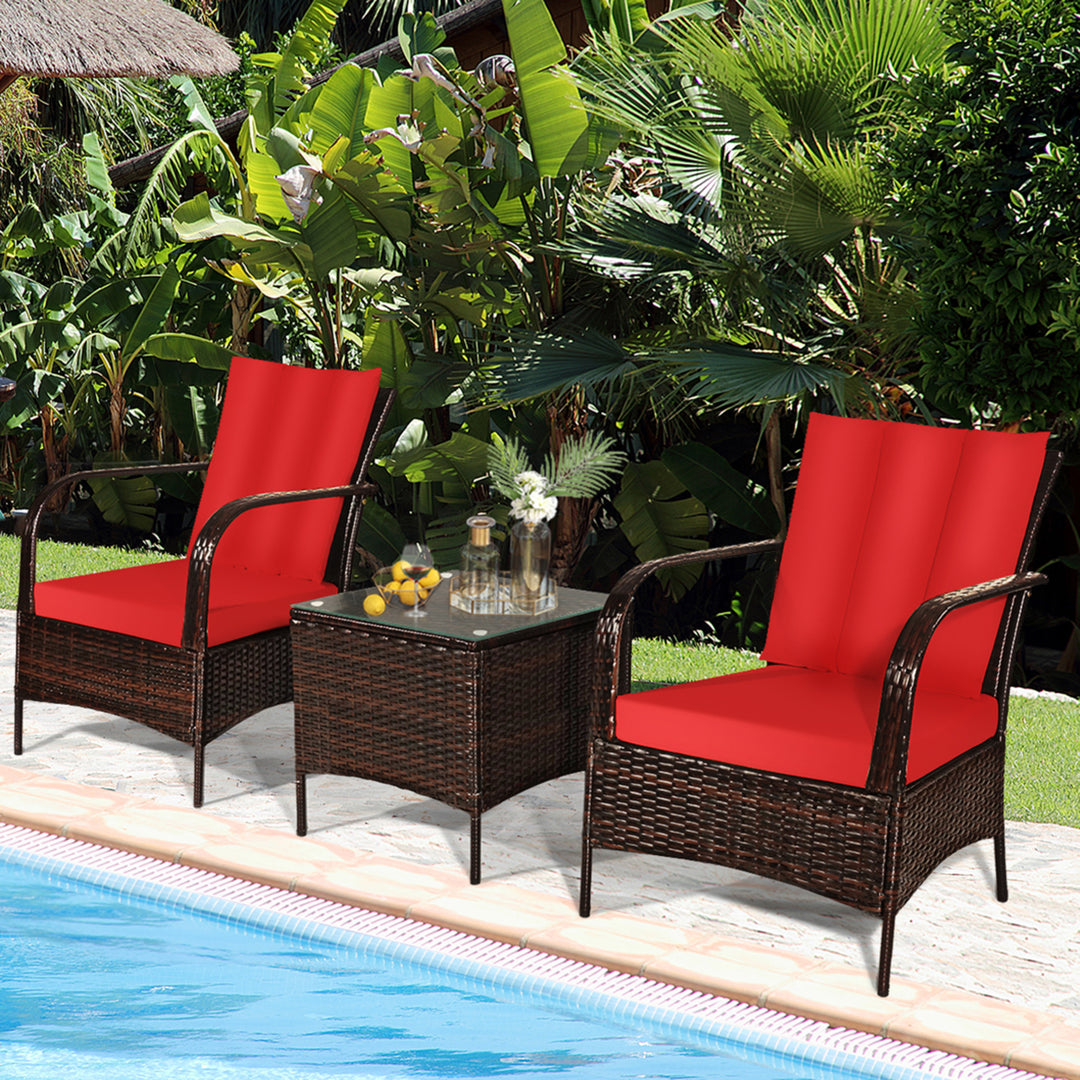 3PCS Patio Rattan Conversation Set Outdoor Furniture Set w/Table Image 3