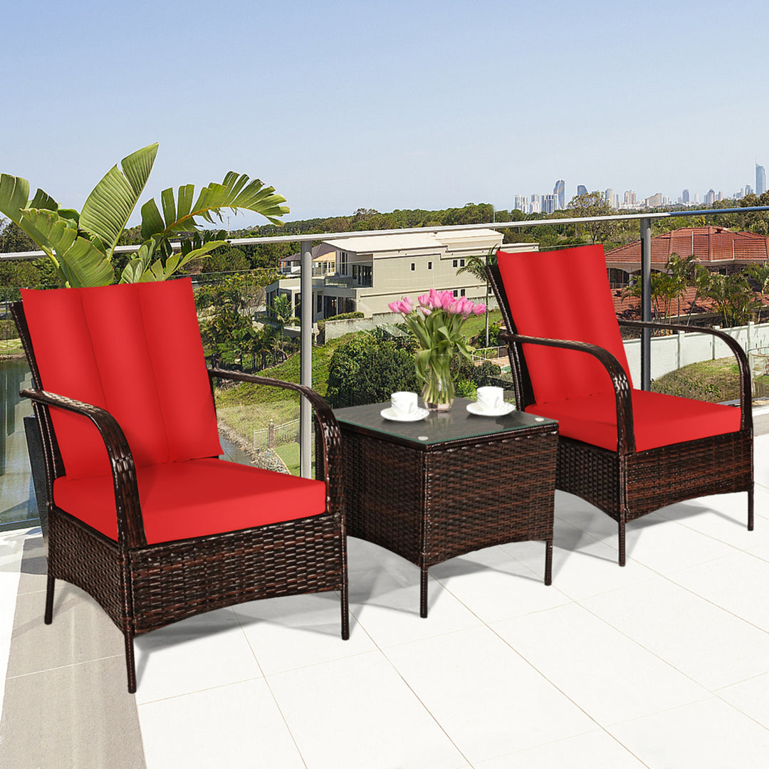 3PCS Patio Rattan Conversation Set Outdoor Furniture Set w/Table Image 4