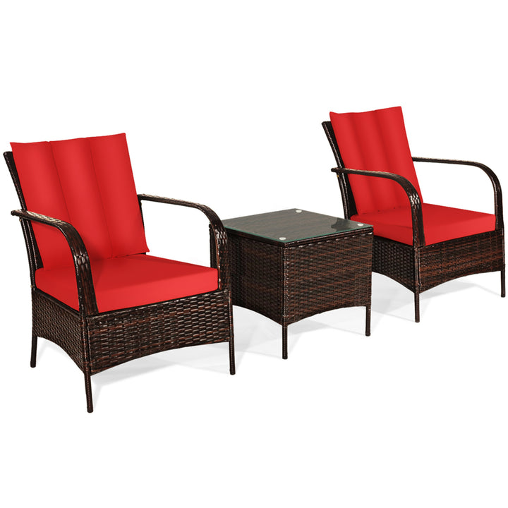 3PCS Patio Rattan Conversation Set Outdoor Furniture Set w/Table Image 2