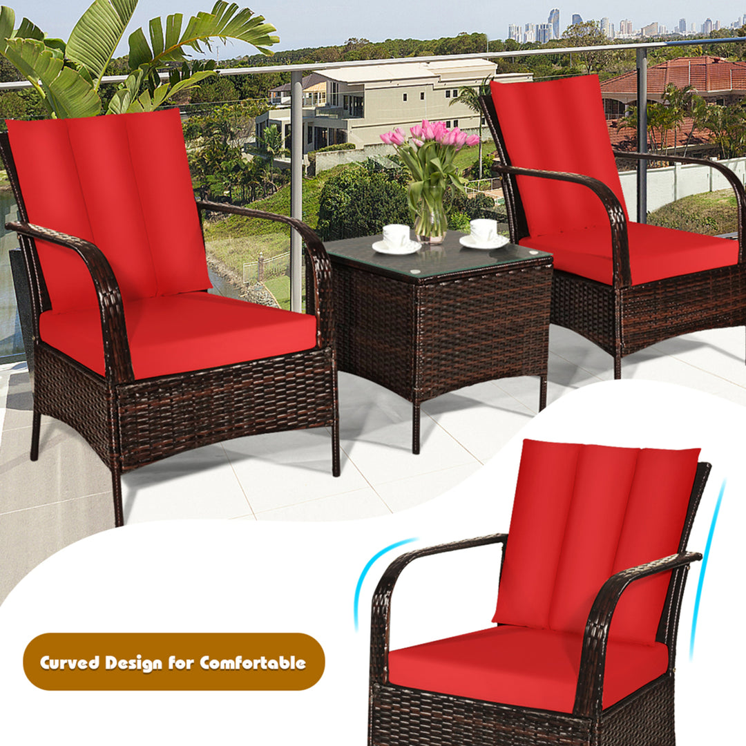 3PCS Patio Rattan Conversation Set Outdoor Furniture Set w/Table Image 7